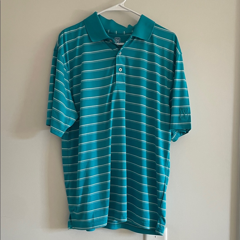 PGA Tour Teal Striped Performance Polo